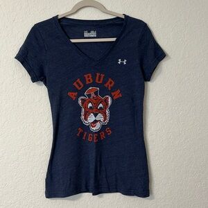 UNDER ARMOR Auburn Tigers V-Neck Semi-Fitted Heat Gear Short Sleeve T-Shirt